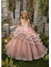 Beaded Blush Pink Ruffle Tulle Flower Girl Dress